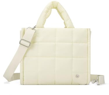 Westbronco Puffer Crossbody-Tasche für Damen, gesteppte Tragetasche, bauschige Wochenendtasche, Übernachtungstasche, Nylon-Schultertasche, Beige Weiß, Medium