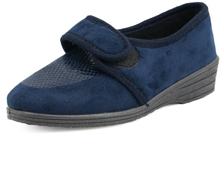 JOMIX Chaussons Femme Chaussons Diabétiques Femme avec Scratch Réglable Pantoufles Orthopediques Confortable, ITD1992, Marine, 38 EU