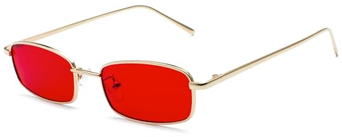 JCTAIFOO Retro Rechteck Sonnenbrille für Frauen Männer Quadratische Schmale Hip Hop Kleine Rahmen Sonnenbrille Gold/Rot