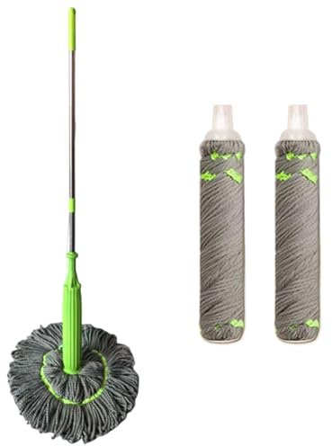 Trapeador giratorio de microfibra, fregona de limpieza de 360 grados, fregona de limpieza de pared redonda, trapeador altamente absorbente, fácil de usar, portátil para cocina, sala de estar,