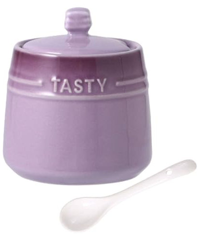 CRCRC Productos cerámicos, Azucarero con Tapa, Azucareros for Encimera Accesorios de Cafetería, Azucarero con Cuchara, Salero con Tapa(Purple)