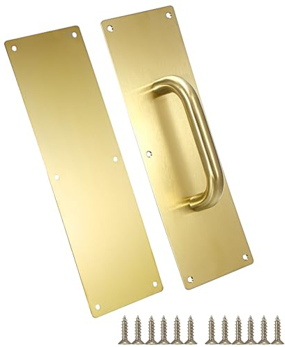 Sumnacon 1 Set 12 Stainess Steel Door Handle Pull & Push Plate - Heavy Dutyr Gold Gate Handle Bar for Home/Office/Warehouse/Public,Suitable of Wooden/Composite Door with Screws,Brushed