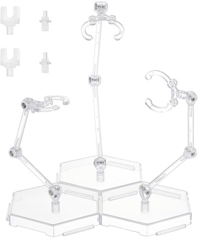 FINGERINSPIRE 3 Pcs Action Figure Stand Clear Assembly Action Figure Display Holder Splicable Hexagon Base Model Support Stand Miniature Model Bases Compatible with HG RG SHF 1/144 Figures