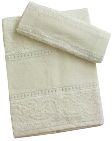 hobbymio.it Set Asciugamano con Ospite da ricamare a Punto Croce, Salvietta più Ospite con Tela Aida, Asciugamano bagno 50x100cm più Opite 30x55cm (02 Panna)
