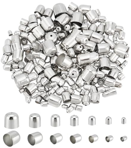 PH PandaHall 345PCS 7 Größen Metall Kordel Endkappe Schmuck Endkappen Leder Enden Kappen Wildleder Faser Crimps Ende Perlen Kappen für DIY Kunsthandwerk Quaste Halskette machen 5-12x4-12 mm