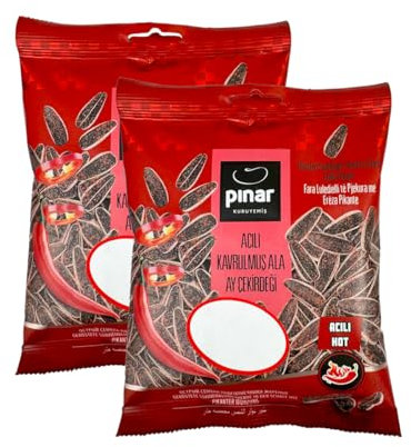 Pinar Spicy Roasted Sunflower Seeds 100G Sunflower Seed in Shell Chill Pepper Delicious and Satisfying Snacks Ready to Eat Product of Turkey Pack of 2