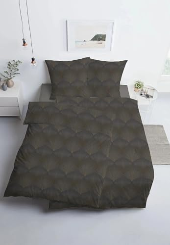 ESTELLA Mako Jersey Bettwäsche 135x200 Asra anthrazit Fächer grau Ocker 6934-920