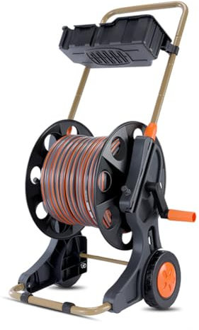 PP-Vic Trolley Hose Holder, Portable Hose Reel for Outdoor Use, Mobile Garden Hose Reel, Floor Cleaning Hose Trolley with Telescopic Hose Holder,40M
