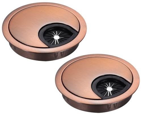 sourcing map 2 Pcs Desk Grommet 2.4 Inch, Zinc Alloy Round Desk Hole Cover Wire Cable Cord Organizer for Home Office Computer Table Cables, 60mm, Dark Copper