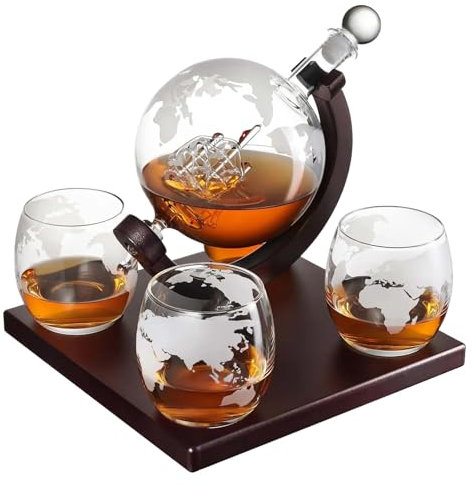 Whiskey Global Decanter Set with 4 Glass Glasses, Whiskey Caramel Set, Men's Gift Glass Gift Scotch Whiskey & Vodka Gift Set