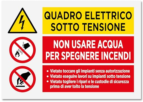 2 Adesivi Quadro Elettrico Sotto Tensione | Dimensioni cm 15x10 | Segnaletica di Pericolo | Per Interno ed Esterno | In Vinile Adesivo | 2 pz