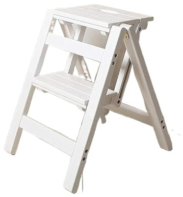 Folding Wooden Step Ladder Stool - Portable 2/3 Steps Multi-Functional Stool for Home, Library & Stairway, Solid Wood Folding Chair for Easy Access