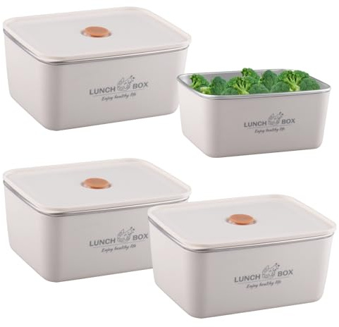 WakiHong 4 Pezias Fiambrera de acero inoxidable Premium Recipientes de Aperitivos a Prueba de Fugas Fiambrera Para Comida,Acero Inoxidable,para Trabajo,Oficina,Picnic,Escuela-13.6 * 10.7 * 6.7 cm