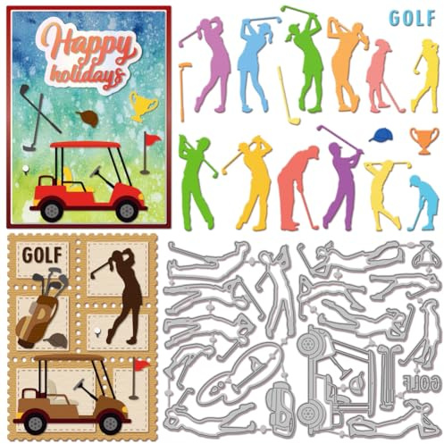 GLOBLELAND Stanzformen für Golf-Familie für DIY-Scrapbooking Golfer Sporttrophäe Metall Golfwagen Männer und Frauen Stanzungen für Kartenherstellung Prägung Fotoalbum Basteldekor