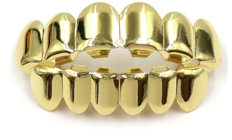 Gold Überzogene Zähne Hip Hop Rapper BlingZähne Golden NuggetBrace Top Und Bottom Grill Set Gold Überzogene Hip Hop Zähne Set,Glossy Teeth Grills Oben Unten Für Die Halloween-Dekoration