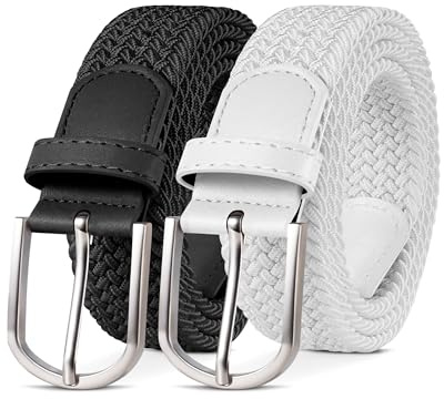 YOUCHAN 2-pack Bälten för Dam & Herr Elastiska Flätade Bälten 3,3 cm Stretchbälten med Justerbart Töjbart Tygbälte Unisex Svart + Vit 110 cm