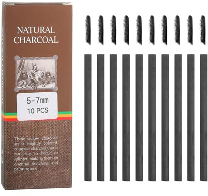 sourcing map Willow Charcoal Sticks, 5-7mm Willow Charcoal Pencils Soft Sketch Vine Art Supplies Set for Drawing Sketching Shading Painting Artists Beginners (Black, Pack of 10)