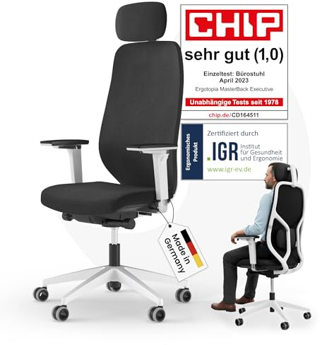 Ergotopia MasterBack Pro ergonomischer Bürostuhl [TESTSIEGER] – Schreibtischstuhl ergonomisch mit 3D-Neigungsmechanik & 5D-Armlehnen – Perfekt als Drehstuhl für Büro & Home Office