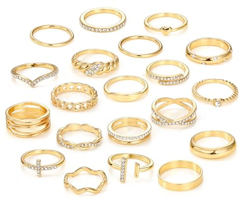 EDLMKM 20 Pcs Ladies Gold Ring Set, Gold Chunky Ringss, GGold Rings Set for Women, Dainty Simple Fashion Stackable Finger Rings Pack, Stackable Layer on Thumb and Metacarpal Joint Mixed Sizes