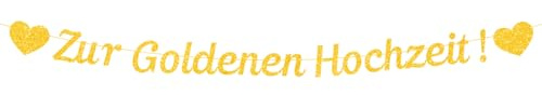 Goldene Hochzeit Deko Girlande, 50 Jahre zur Goldenen Hochzeit Banner, Glitzer Papier Hänge Hochzeitstag Girlande, 50 Hochzeitstag Dekoration, 50. Jahrestag Jubiläum Goldhochzeit Party Geschenke