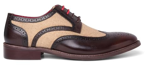 Herr brun läder canvas detaljering brogue skor - Cole, Brun, 39.5 EU