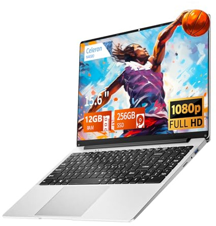Laptop, 15.6 inch Laptops Celeron N4000 Processor with 12GB RAM 256GB SSD, FHD 1920*1080P, 180°Opening, Slim Light Netbook WiFi5 Mini-HDMI BT5.0, Thin & Light Lap Top for Student Business Work