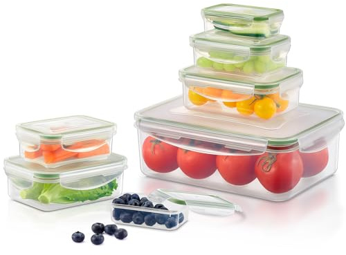 Yabano Food Storage Containers with Lids Airtight 7 Pack, Leakproof Plastic Meal Prep Containers, Stackable BPA-Free Lunch Boxes, Freezer & Microwave Safe for Kitchen Organisation | 7-pack Leakproof Nesting Set (2.5L to 120ml) for Sunday Batch Cooking, Meal Prepping, and Space-saving Cupboard Organising