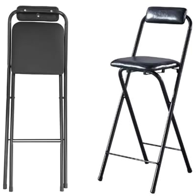 LIJCHGAO Set di 2 Sgabello Alto Pieghevole Sgabello Pieghevole Portatile per Cucina Bistrot 50cm/55cm/60cm/65cm70cm/75cm/80cm Sedia Alta da Bancone con Schienale(Black,80cm/32In)