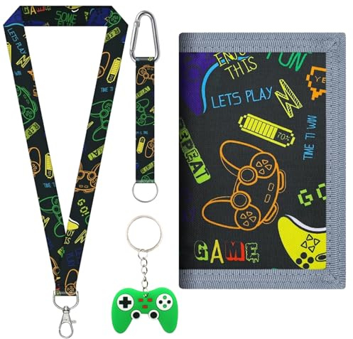 MLPKOI 4 Piezas Cartera Niño, Monedero Niño, Billetera Triple con Cordón y Llavero, Artículo Cartera para Niños, Ccartera Juvenil Chico, Regalo para Niños y Niñas para el Regreso a la Escuela