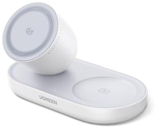 UGREEN Zapix 2-i-1 Trådlös Ladningsstation, Qi2 25W Certifierad Magnetisk Trådlös Laddare Kompatibel med MagSafe för iPhone 17/16/15/14/13/12-serien & AirPods, med 1M Kabel - Vit