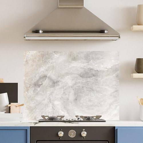 Premium x 75 cm White Marble Glass 6mm Kitchen Splashback Heat Resistant Toughened Polished Edges - Back Splash Back Coloured Hob Painted Tempered Splashback ((w)90cm x (h)65cm)