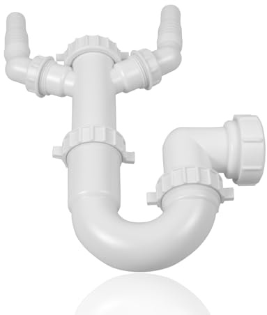 Washing Machine Waste Trap, 1.5/40mm Sink Waste Kit Double Inlet Adjustable P Trap Kitchen Sink Traps for Washing Machine Dishwasher Kitchen Bathroom Sinks
