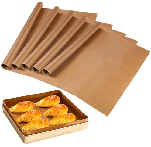 KineticKraft 5 stycken återanvändbara bakplåtspapper 40 x 60 cm bakplåtspapper, permanent bakfolie för ugn, bakfolie för grillning och bakning, kan skäras till, diskmaskinssäker