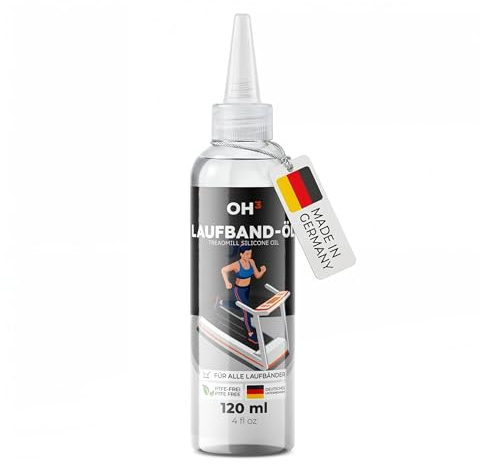 OH3 Laufband-Öl 120 ml - 100% reines Silikonöl Schmiermittel mit Schraubspitze für präzise Dosierung 350cSt - Reduziert Reibung & Geräusche - Zur Wartung von Laufbändern, Crosstrainern & Heimtrainern