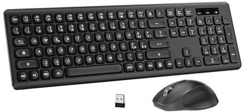 PINKCAT Tastiera e mouse wireless, layout QWERTY Italiano, Nero | tasti silenziosi, formato standard con tastierino numerico, mouse e tastiera wireless a 2,4 GHz per Mac, PC, Laptop, Tablet