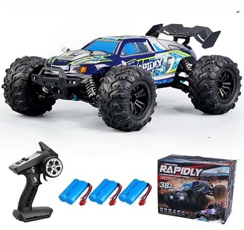 Teeggi 1/16 fjärrstyrd bil, 50 km/h RC hög hastighet offroad drift racerbil, 2,4 G kolborste motor 4WD Off Road Race Buggy, 3 batterier 16101 (blå)