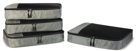 Amazon Essentials 4-Piece Packing Cubes Travel Accessories Set, Luggage Organizer, Suitcase Organizer with Double Zipper, Mesh Top, Space-Saving, Large, Gray (Previously Amazon Basics)