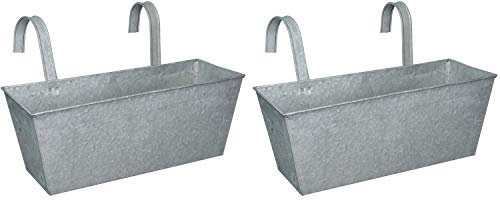 Selections Metal Railing Planters Galvanised Zinc Outdoor Balcony Hanging Pots - Pack of 2