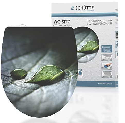SCHÜTTE WC-Sitz Duroplast HG RAIN DROP, Hochglänzender Toilettensitz mit Absenkautomatik, Schnellverschluss für die einfache Reinigung, maximale Belastung der Klobrille 175 kg, Motiv RAIN DROP 82583