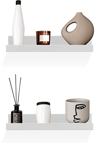 GEEZY Set of 2 Floating Wall Shelves Picture Ledge Display Racks Book Hanging Shelf (White, 30 x 10 x 5 cm)