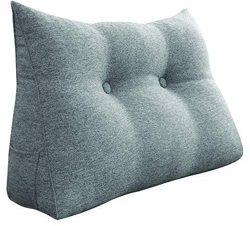 VERCART Coussin de Lecture à Coins Cale Dos, Triangulaire Oreiller Support Lombaire, Gros Dossier de Tête de Lit pour Chevet Canapé, Grands Coussins de Canapé en Lin, Gris Clair 60cm
