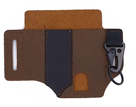 Fondina per strumenti multiuso | Fodero in pelle multiuso per coltelli, torcia, strumento multiuso e altro | Borsa per coltelli in pelle con 3 diverse tasche per la cintura | Pratica fondina multiuso
