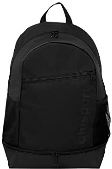 Uhlsport ESSENTIAL BACKPACK Rucksack Outdoor Indoor Sport Wandern Fitness Gym Fußball Handball Radfahren - Multifunktionsrucksack mit Bodenfach - wasserabweisend - schwarz