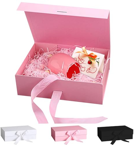 Scatola regalo con fiocco, rettangolare, coperchio, decorativa riutilizzabile per matrimonio, compleanno, Natale, 21 x 17 x 7 cm