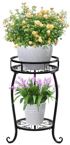 STLOVe® Metal Plant Stand, 2 Tier 19.3 Inch Flower Stand, Indoor Decor Flower Pot Shelf, Black Iron Pot Stand Planter Holder for Flowerpot, Garden Porch, Wedding Home Decor (Pot & Plant Not Included)