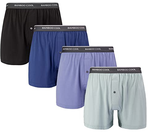 BAMBOO COOL Men's Underwear Boxer Shorts,Breathable knit Boxers,Stretch and Relaxed Fit 4 Pack