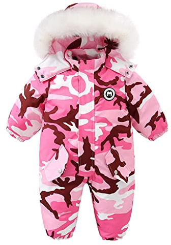 BRONG Bebis Vinter Skiddräkt Barn Sparkdräkt Pojkar Fleece Coat Flickor Vattentät Endelad Huva, Rosa Jumpsuit 3–4 år