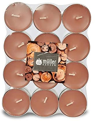 Müller 192 Duft Teelichter - Sandelholz - 4 Stunden Brenndauer - Ø39 mm - Farbe Braun - Premium Sandalwood Duftkerzen - Gegossenes Wachs - RAL Qualität