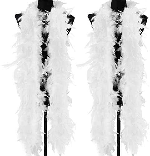 BYNYXI 2 Stück Flauschige Federboa, 2M Federschal Truthahnfedern Federboa Lametta Fäden Weihnachten Damen Federn Schal Bunte Federboa zum Basteln Kostüme für DIY Karneval Fasching Mottoparty