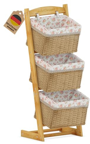 AdelDream Wäschekörbe 3 faltbare Körbe Sortier-Aufbewahrungskorb mit Blumenbeutel Massivholz-Schmutzwäschekorb storage basket Aufbewahrungskorb Set Stil 1